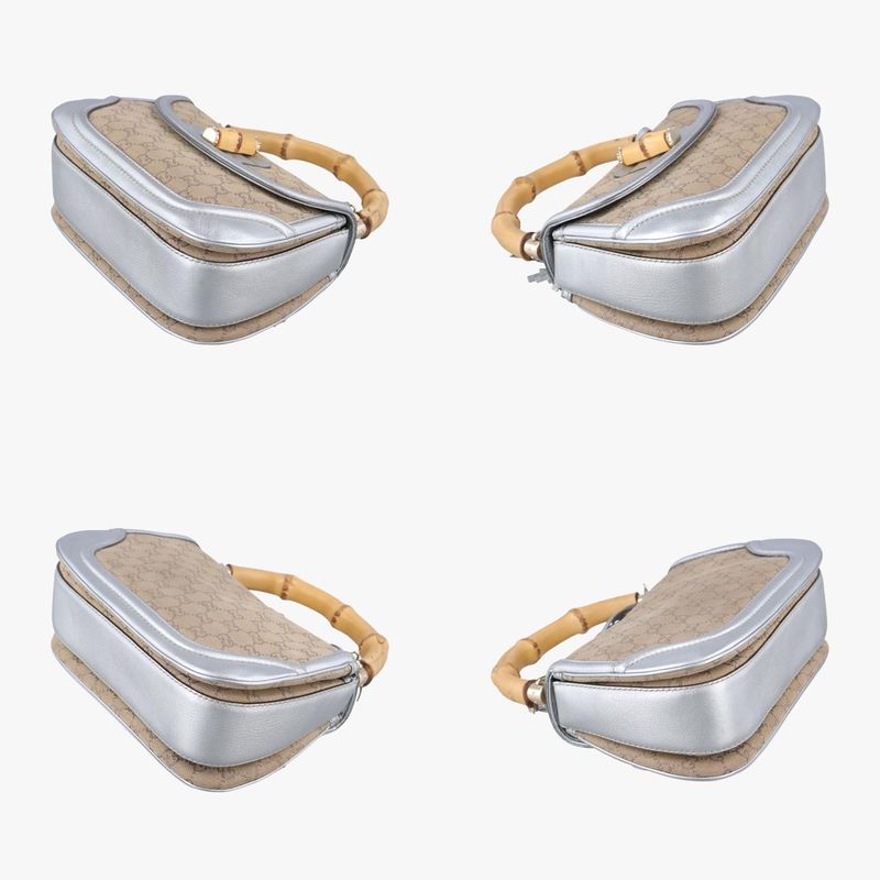 Gucci New Bamboo Beige And Silver Canvas And Leather 254884 G8022996