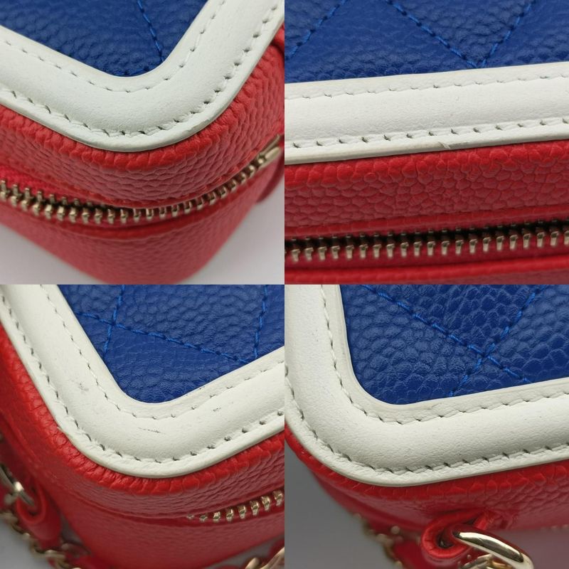 Chanel Filigree Vanity Case Top Handle Red And Blue And White Caviar Skin