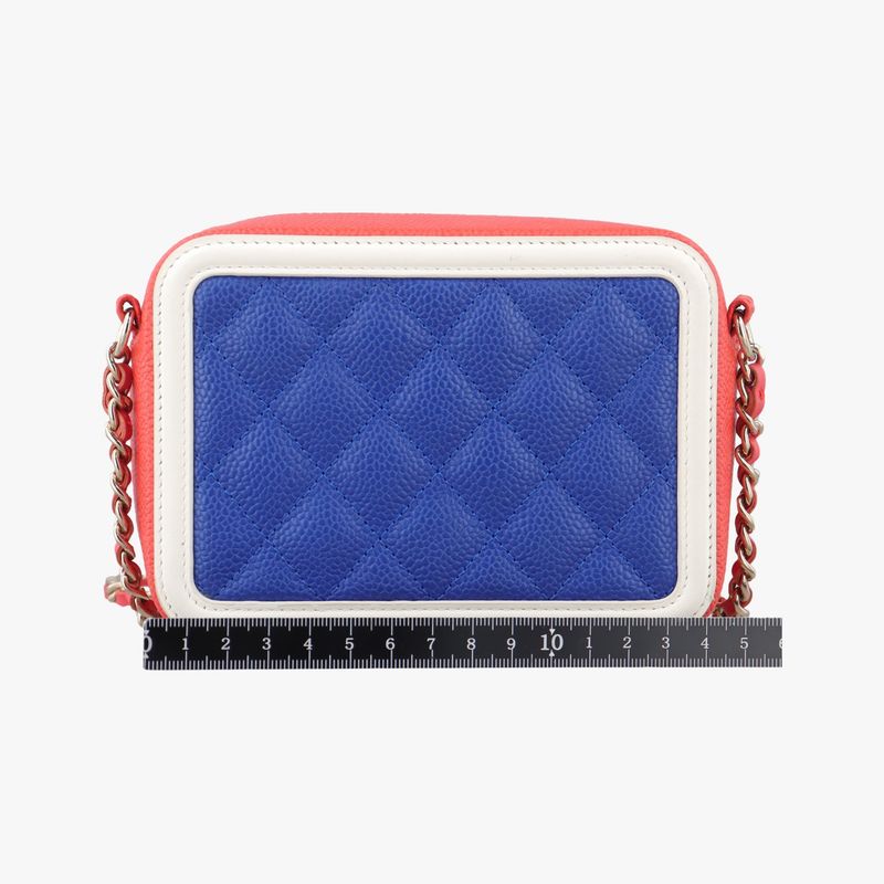 Chanel Filigree Vanity Case Top Handle Red And Blue And White Caviar Skin