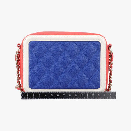 Chanel Filigree Vanity Case Top Handle Red And Blue And White Caviar Skin