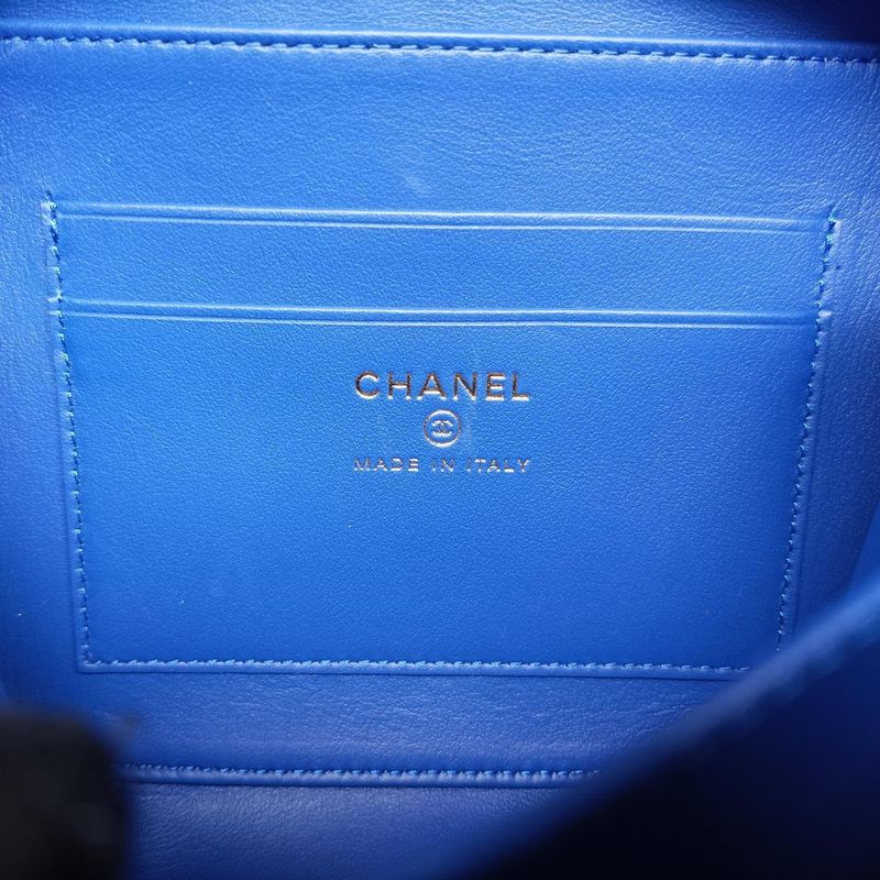 Chanel Filigree Vanity Case Top Handle Red And Blue And White Caviar Skin