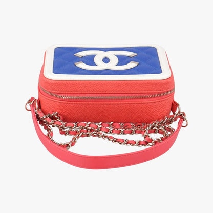 Chanel Filigree Vanity Case Top Handle Red And Blue And White Caviar Skin