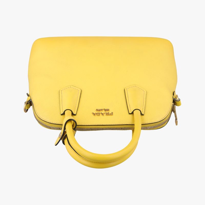 Prada Quill Top Handle Yellow Saffiano Leather Bl0902 25