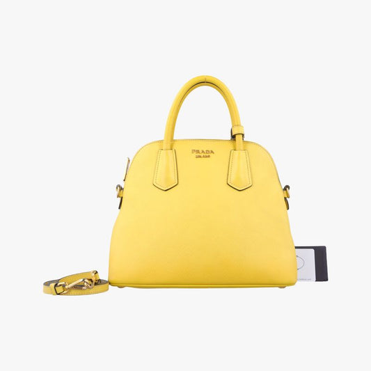 Prada Quill Top Handle Yellow Saffiano Leather Bl0902 25