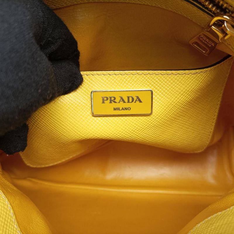 Prada Quill Top Handle Yellow Saffiano Leather Bl0902 25