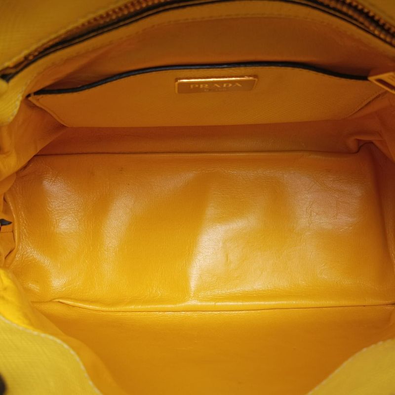 Prada Quill Top Handle Yellow Saffiano Leather Bl0902 25