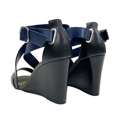 Hermes Sandals Shoes Leather Navy Khaki Black Wedge Sole