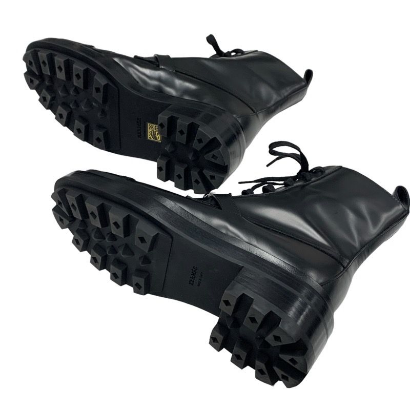 Hermes Funk Boots Short Boots Shoes Leather Black Silver Black Kelly Hardware