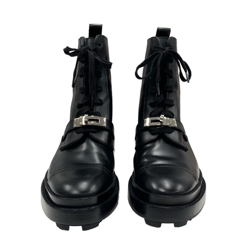 Hermes Funk Boots Short Boots Shoes Leather Black Silver Black Kelly Hardware