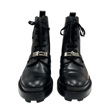 Hermes Funk Boots Short Boots Shoes Leather Black Silver Black Kelly Hardware
