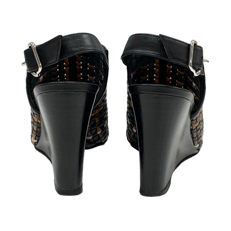 Hermes Sandals Shoes Leather Black Brown White Wedge Sole