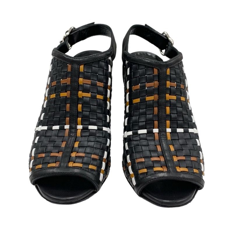 Hermes Sandals Shoes Leather Black Brown White Wedge Sole