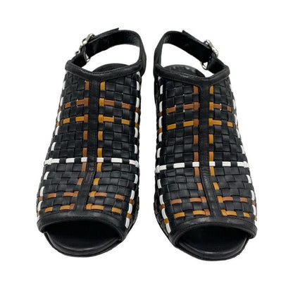 Hermes Sandals Shoes Leather Black Brown White Wedge Sole