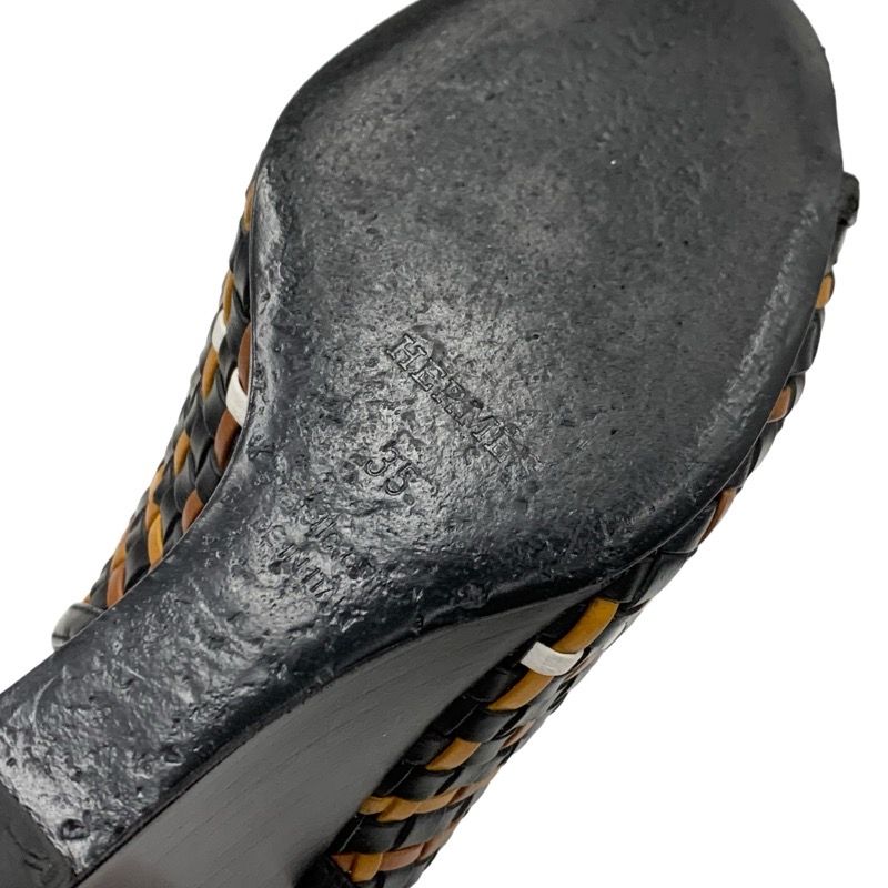 Hermes Sandals Shoes Leather Black Brown White Wedge Sole