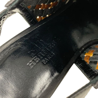 Hermes Sandals Shoes Leather Black Brown White Wedge Sole