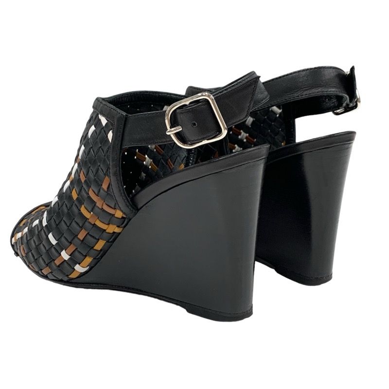 Hermes Sandals Shoes Leather Black Brown White Wedge Sole