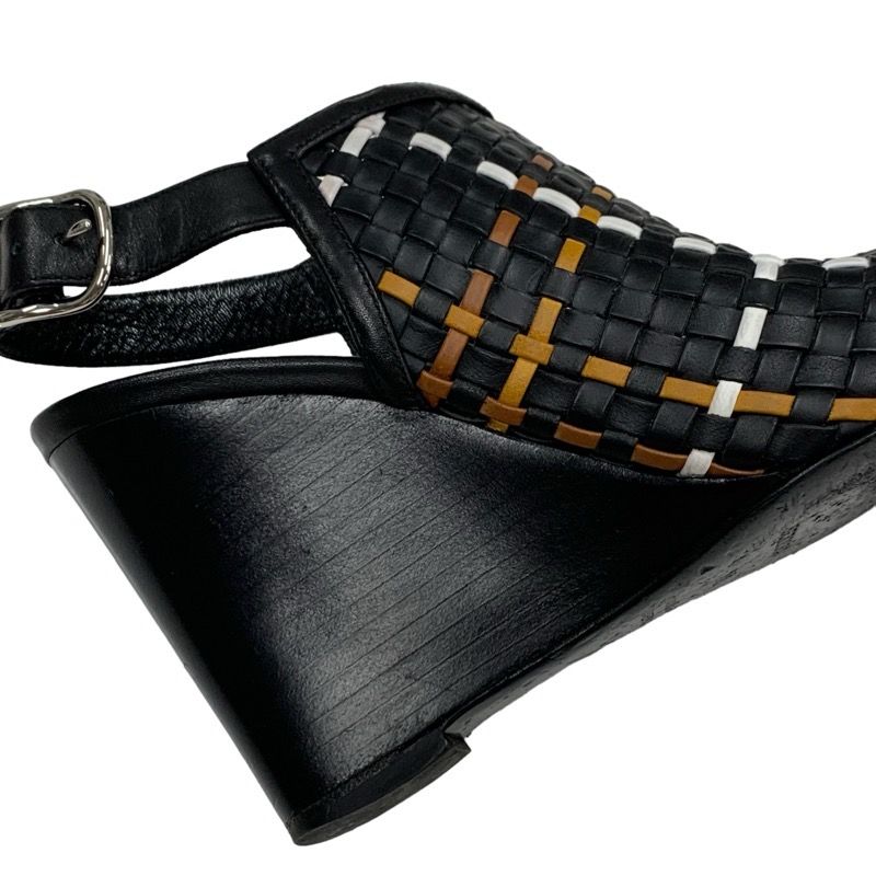 Hermes Sandals Shoes Leather Black Brown White Wedge Sole