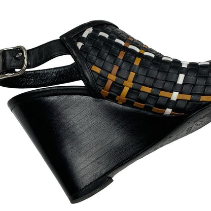 Hermes Sandals Shoes Leather Black Brown White Wedge Sole