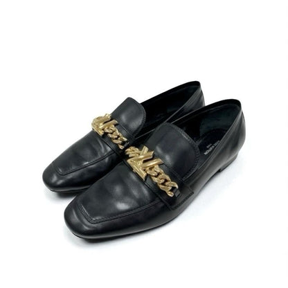 Louis Vuitton Upper Case Line Loafers Leather Shoes Leather Black Gold Chain