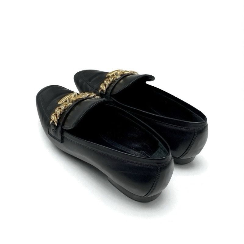 Louis Vuitton Upper Case Line Loafers Leather Shoes Leather Black Gold Chain