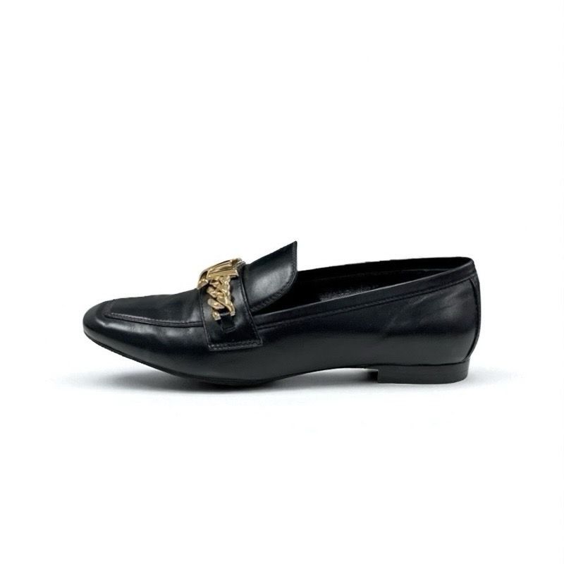 Louis Vuitton Upper Case Line Loafers Leather Shoes Leather Black Gold Chain