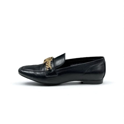 Louis Vuitton Upper Case Line Loafers Leather Shoes Leather Black Gold Chain