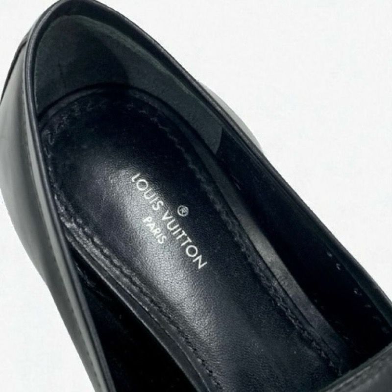 Louis Vuitton Upper Case Line Loafers Leather Shoes Leather Black Gold Chain