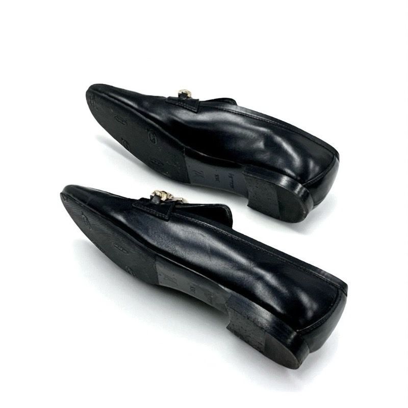 Louis Vuitton Upper Case Line Loafers Leather Shoes Leather Black Gold Chain