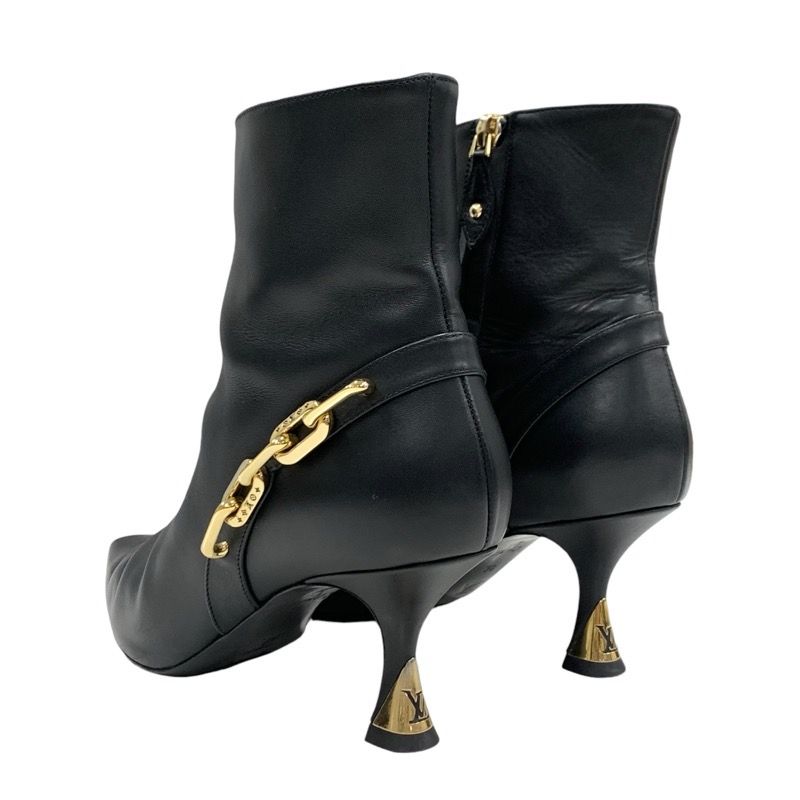 Louis Vuitton Sparkle Line Monogram Boots Short Boots Shoes Leather Black Gold