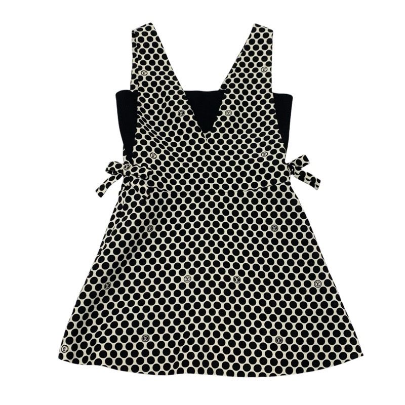 Louis Vuitton Dress Black White Dot Ribbon Sleeveless