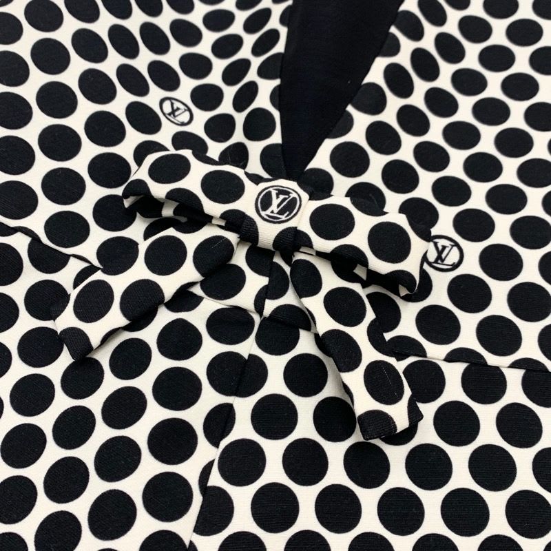 Louis Vuitton Dress Black White Dot Ribbon Sleeveless