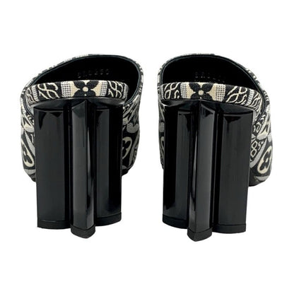 Louis Vuitton Silhouette Line Since1854 Sandals Shoes Fabric Black White Black