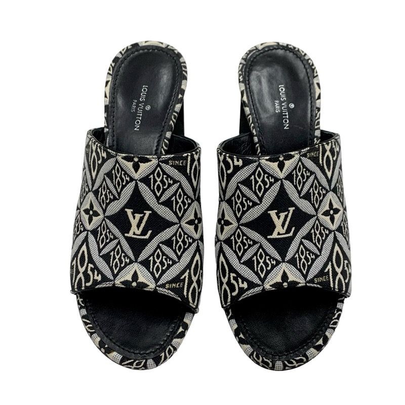 Louis Vuitton Silhouette Line Since1854 Sandals Shoes Fabric Black White Black