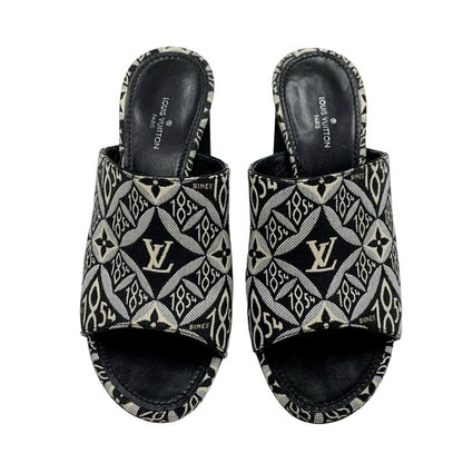 Louis Vuitton Silhouette Line Since1854 Sandals Shoes Fabric Black White Black