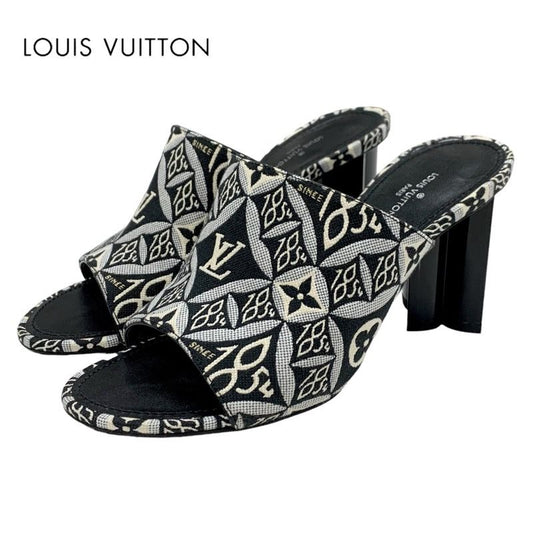 Louis Vuitton Silhouette Line Since1854 Sandals Shoes Fabric Black White Black