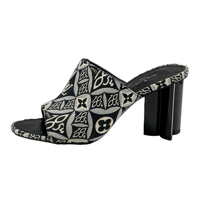 Louis Vuitton Silhouette Line Since1854 Sandals Shoes Fabric Black White Black