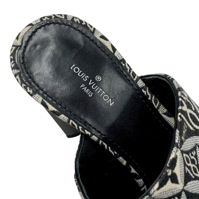 Louis Vuitton Silhouette Line Since1854 Sandals Shoes Fabric Black White Black