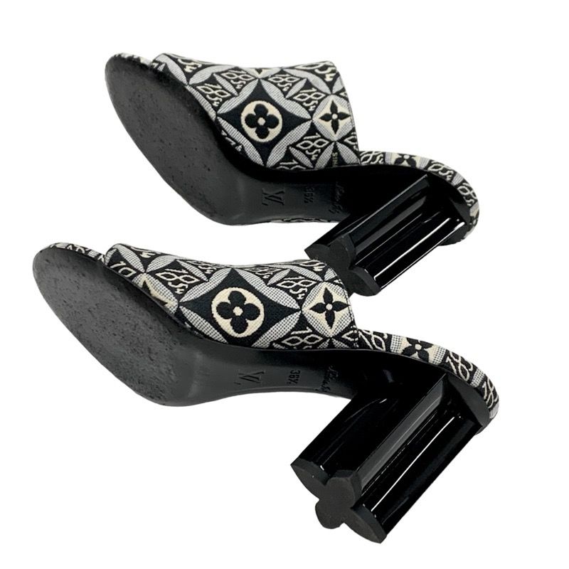 Louis Vuitton Silhouette Line Since1854 Sandals Shoes Fabric Black White Black