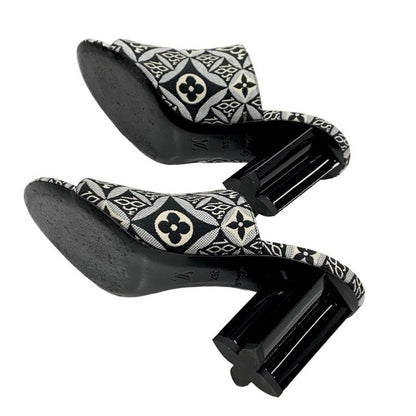 Louis Vuitton Silhouette Line Since1854 Sandals Shoes Fabric Black White Black