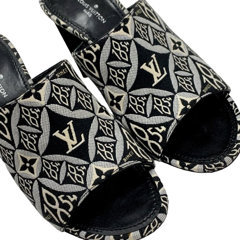 Louis Vuitton Silhouette Line Since1854 Sandals Shoes Fabric Black White Black
