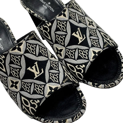 Louis Vuitton Silhouette Line Since1854 Sandals Shoes Fabric Black White Black