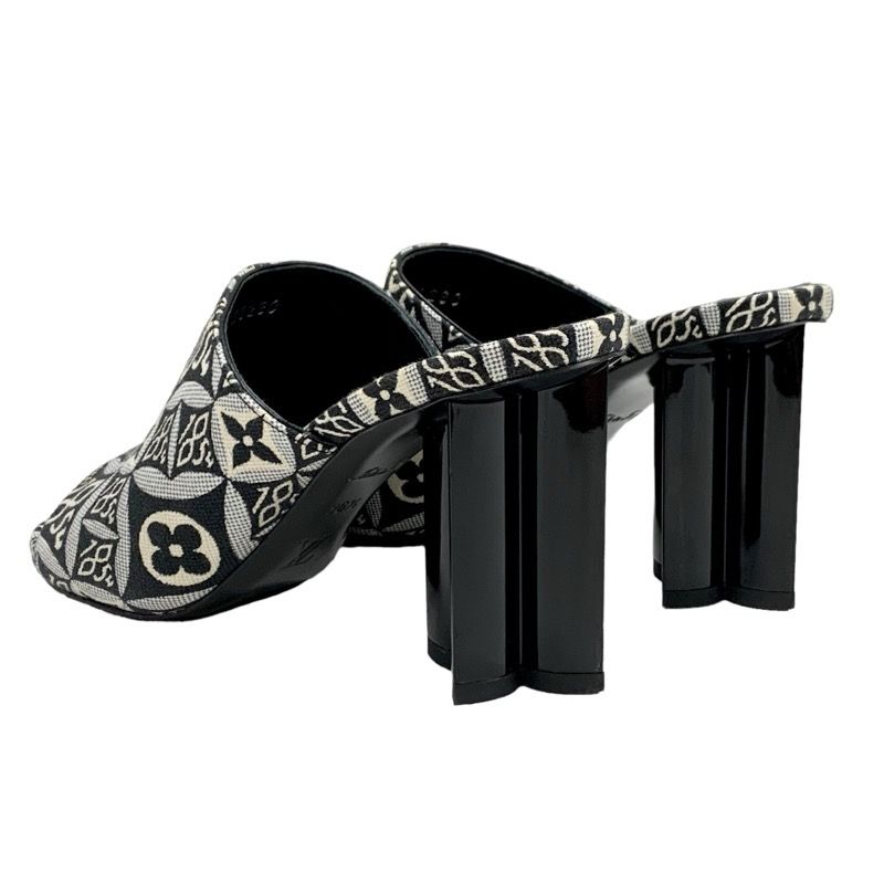 Louis Vuitton Silhouette Line Since1854 Sandals Shoes Fabric Black White Black