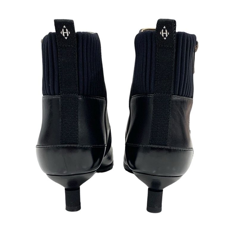 Hermes Boots Short Boots Shoes Leather Fabric Black Silver Belt