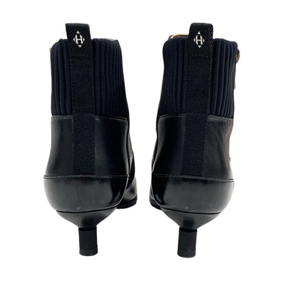 Hermes Boots Short Boots Shoes Leather Fabric Black Silver Belt