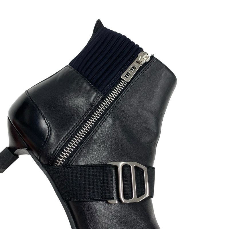 Hermes Boots Short Boots Shoes Leather Fabric Black Silver Belt