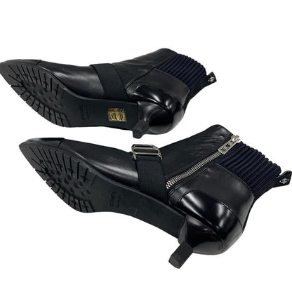 Hermes Boots Short Boots Shoes Leather Fabric Black Silver Belt