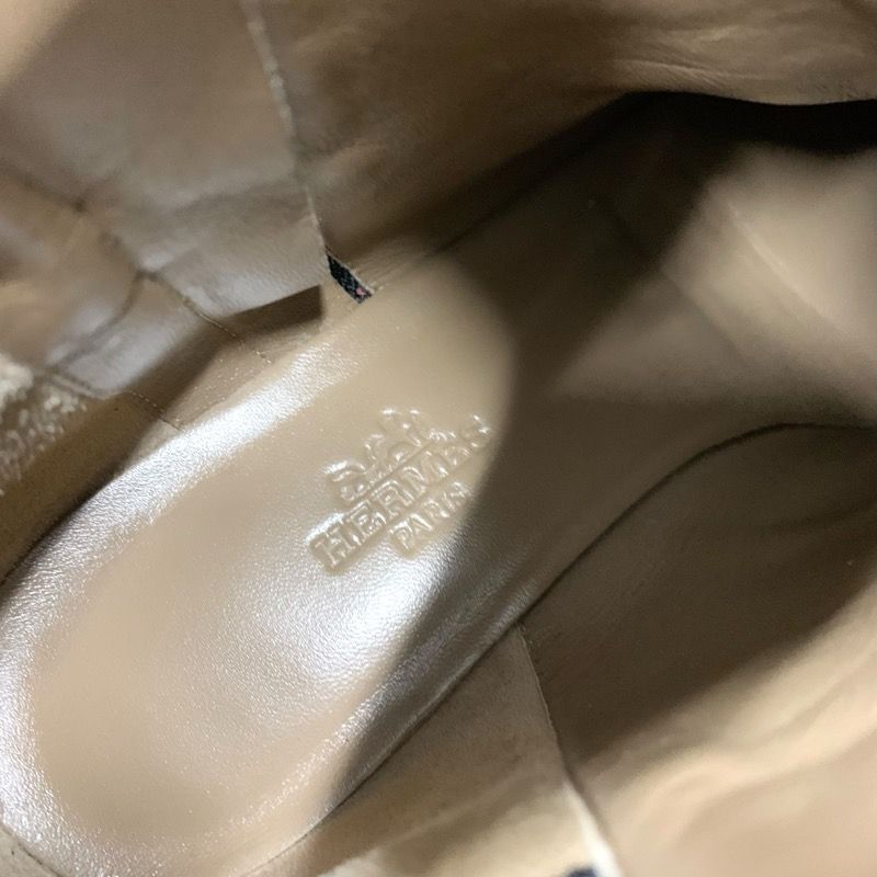 Hermes Boots Short Boots Shoes Leather Fabric Black Silver Belt