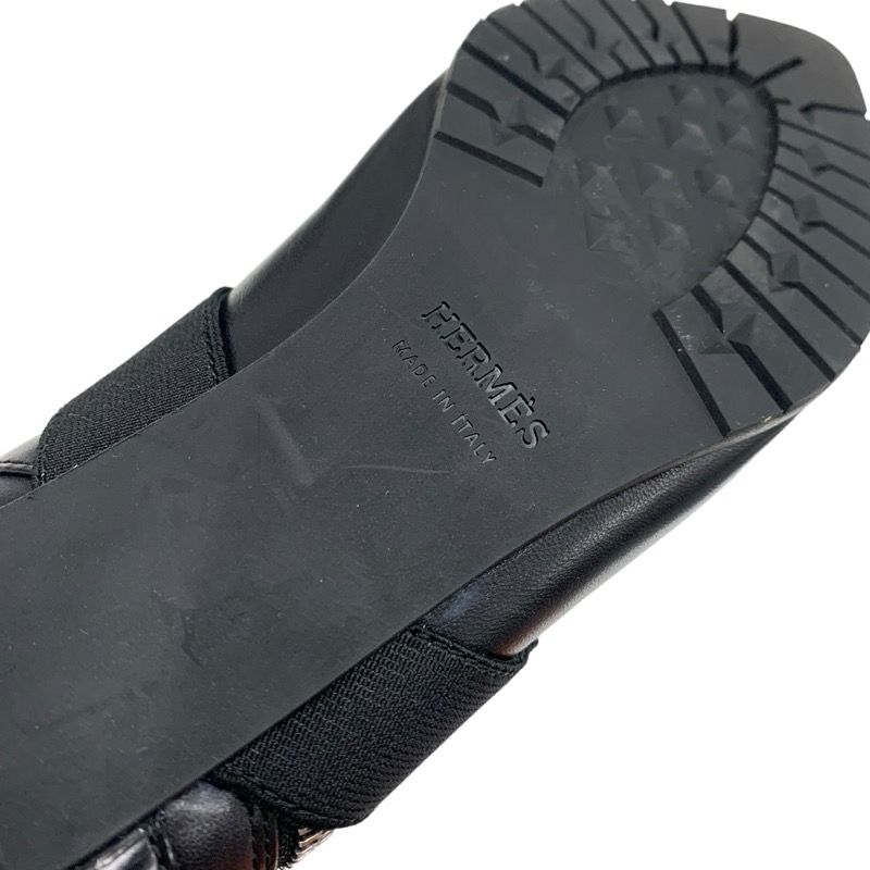Hermes Boots Short Boots Shoes Leather Fabric Black Silver Belt