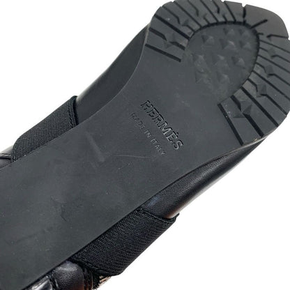 Hermes Boots Short Boots Shoes Leather Fabric Black Silver Belt