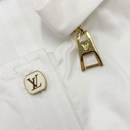 Louis Vuitton Dress Cotton White Gold Logo Fitnf Sleeveless